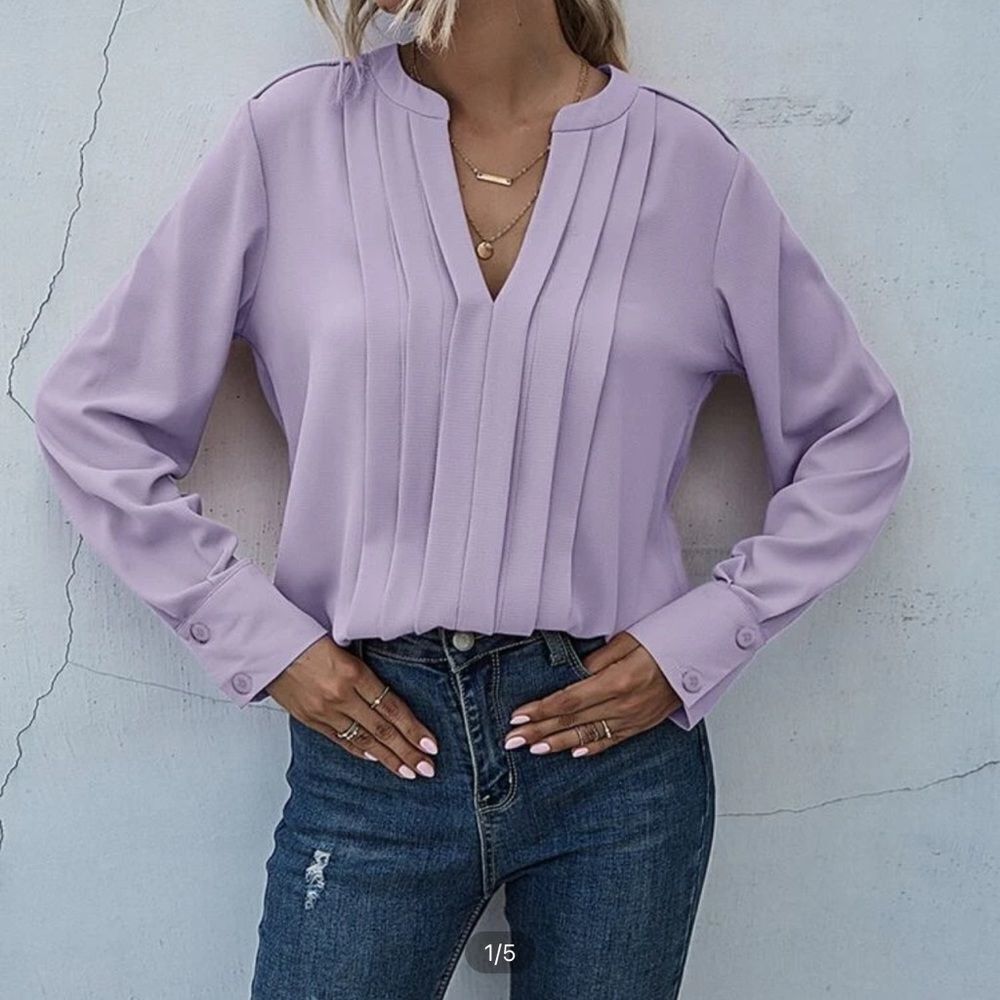 Lilac notched neck decoration blouse